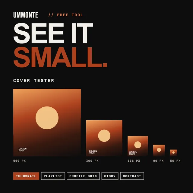 Cover Tester, free tool from UMMONTE: See your cover the way listeners will see it.