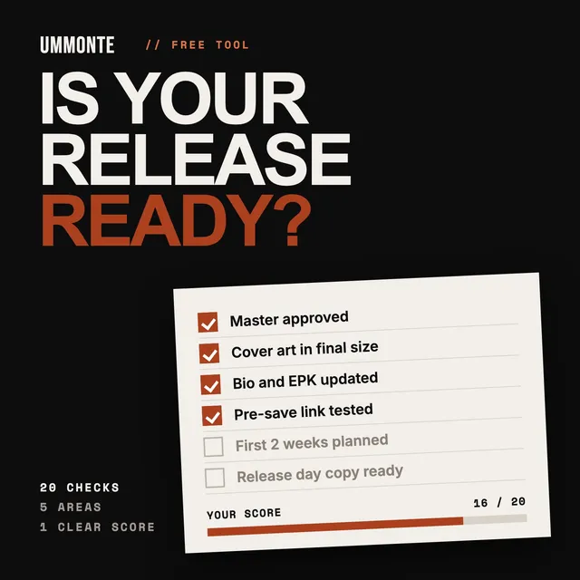 Release Ready Checklist, free tool from UMMONTE: Twenty checks that tell you if your release is really ready.